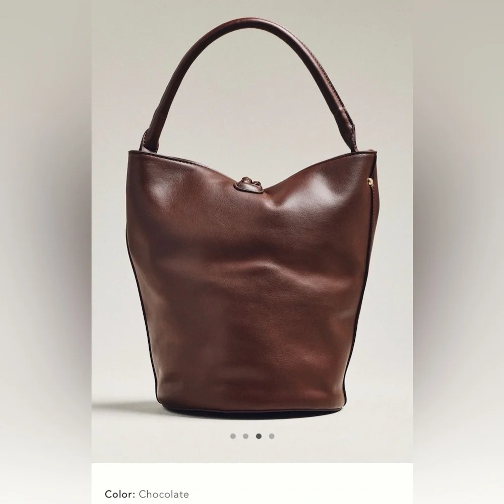New Anthropologie aota twist tie top handle bucket bag crossbody brown gold